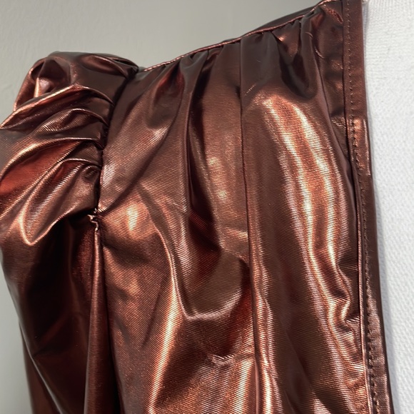 BRONZE PLUNGING NECKLINE GIGOT SLEEVE BODYSUIT - Picture 5 of 13